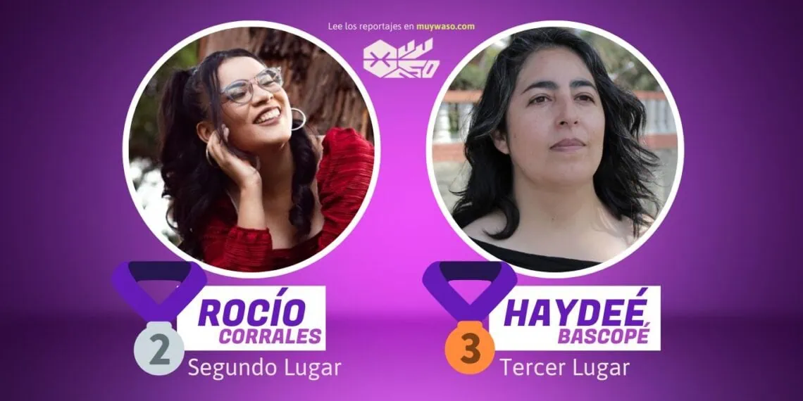 Rocío Corrales y Haydeé Bascopé, ganadoras de dos premios en el primer Premio Nacional de Periodismo con Perspectiva de Género de Bolivia.